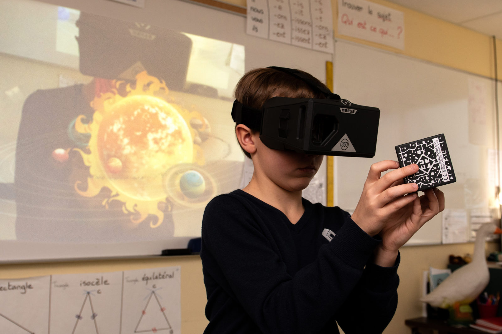 Student playing with VR